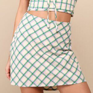 NWT - Lulus Definitely Adorable Cream Plaid High-waisted Mini Skirt - S